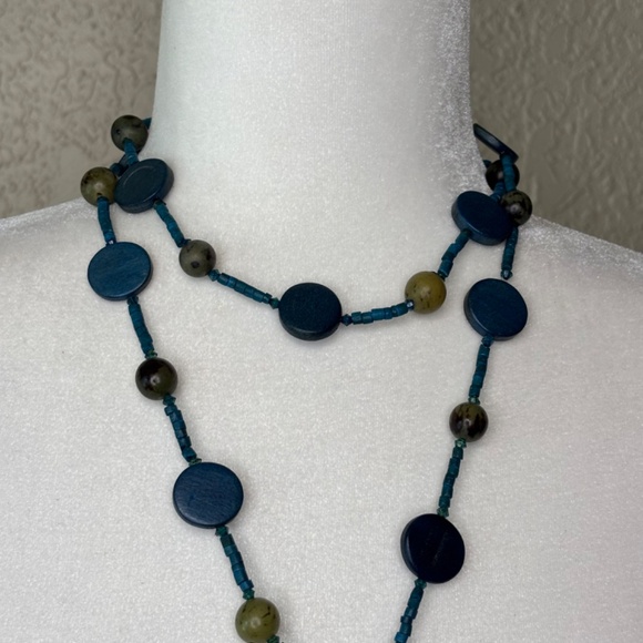 Blue Turquoise Green Beads Leaf Necklace Belt Bohemian Gypsy Festival Style - Picture 13 of 16